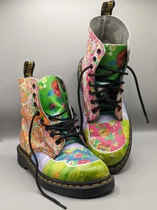 Dr Martens PASCAL DAZE Neon Floral Rabbit Multi Print Leather Boots US 8 UK 6 - Picture 1 of 10