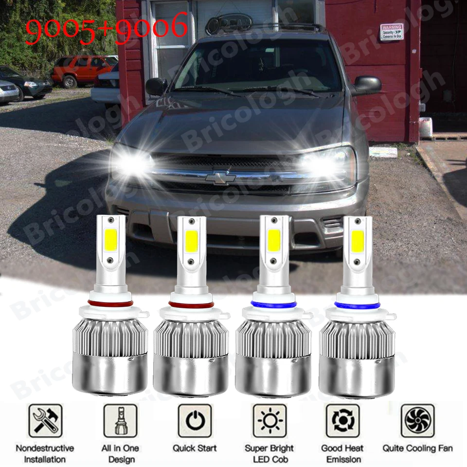 LED Headlight 4 Bulbs Hi/Lo Beam Combo For Chevy Trailblazer 2003-2007 2008 2009 - Imagem 1 de 4