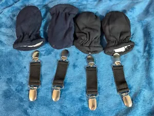 2 Sets Of Toddler Glove And Mitten Clips w/ Black & Blue Mittens - Picture 1 of 8