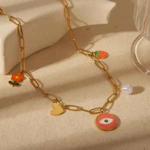 Women Necklace Evil Eye Charm in 304 Stainless Steel and 18K Gold Plated. - Picture 1 of 7
