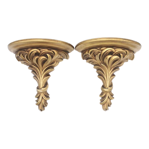 Vintage French Golden Gilt Ceramic Wheat Wall Shelves Cover