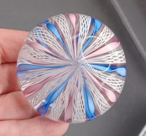 Murano Serguso Zanfirico Latticino Lattice Ribbon Round Paperweight - Picture 1 of 16
