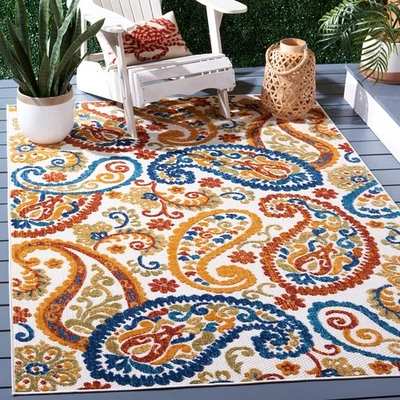 Cabana Collection 4' Square Cream/Navy CBN887A Paisley Indoor/ Outdoor Non-Sh... - Image 1 of 4