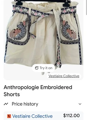Anthropologie Embroidered Shorts With Beading Detail, Size XS - Imagem 1 de 4