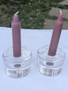 Orrefors Swedish Round Heavy Crystal CANDLE HOLDER PAIR Signed - Picture 1 of 9