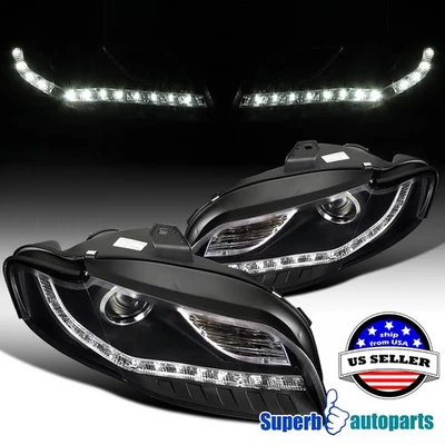Fits 2005-2008 Audi 06-08 A4 Projector Headlights LED Strip Bar Lamps Black - Imagem 1 de 4