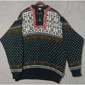 Suéter Vintage Diseño Noruego Talla Grande Mezcla Lana Verde Navidad Nórdico - Imagen 1 de 7