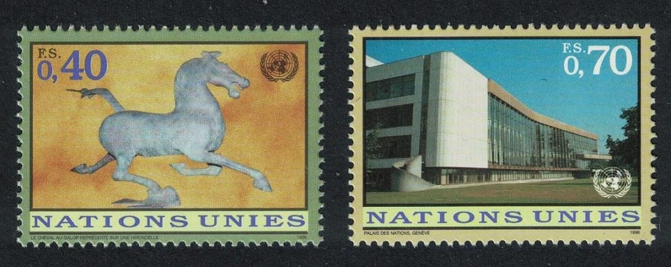 ONU Ginebra 'Caballo Galopante' escultura china dinastía Han 1996 MNH SG#G288-G289 Foto 1 de 1