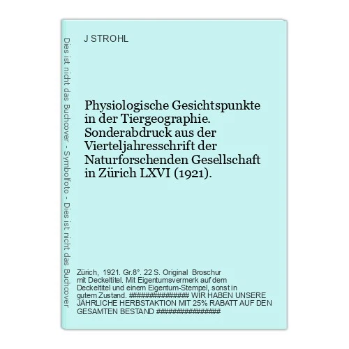 Physiological Aspects in the Animal Geography STROHL, J. - Image 1 of 1