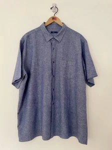 Cotton Traders Linen Blend Shirt Mens 2 XL Mid Blue Short Sleeve Worn Twice - Picture 1 of 13