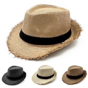Straw Trilby Sun Hat Mens Ladies Womens Summer Panama Designer Fedora Beach - Picture 1 of 11