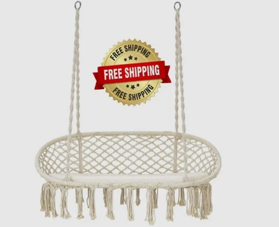 Hamaca doble de macramé para 2 personas con cojín para interior y exterior Foto 1 de 4