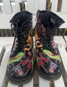 Dr Doc Martens Delaney Boot RARE Psych Tattoo Design Side Zip UK Size 3 Air Wair - Picture 1 of 9