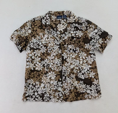 Top para mujer Gloria Vanderbilt talla M marrón estampado floral manga corta abotonada Foto 1 de 4