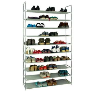 Large Shoe Rack Organizer Storage Pairs Shoes Shelves Space 10 Tier 50 Pair Gray - Picture 1 of 9