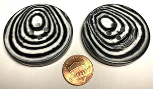 2 Large Glossy Black White Plastic Sew-through 4-hole Buttons 44mm 1 3/4" 12869 - Picture 1 of 5