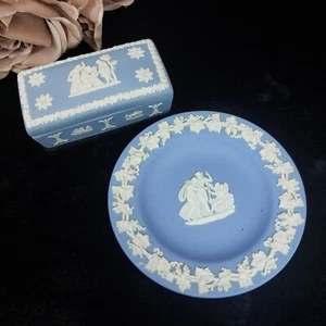 Wedgwood blau Jasperware - Schmuckkästchen & Teller Set rechteckig - Bild 1 von 18