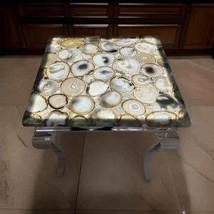 Mesa de centro cuadrada de piedra de ágata gris de 24" encimera de lujo muebles para el hogar - Imagen 1 de 7