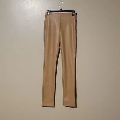 ZARA Leggings Mujer Pequeños Altos Imitación Cuero Alto Tiro Abertura Dobladillos Tostado Foto 1 de 3