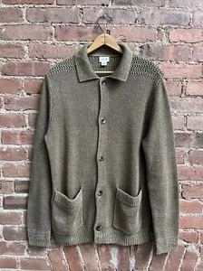 Club Monaco Men’s Cardigan, Sz Medium, Deep Khaki 100% Linen Aran Isles - Picture 1 of 7