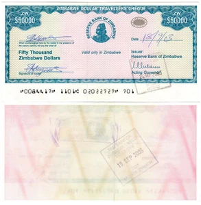 Zimbabwe Travellers Cheque 50 000 Dollars P#19 (2003)  - Picture 1 of 1