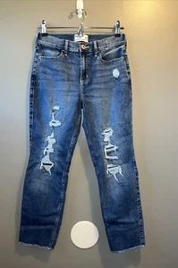 Abercrombie Kids Distressed High-Rise Straight Jeans Girls Sz 15/16 Blue Denim - Picture 1 of 19
