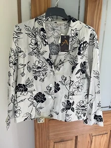 Adini Stone Linen And Black Floral Jacket L - Picture 1 of 7