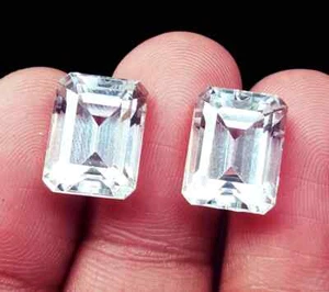 40 Ct Pair FLAWLESS WHITE SAPPHIRE NATURAL EMERALD CUT CERTIFIED LOOSE GEMSTONE - Picture 1 of 9