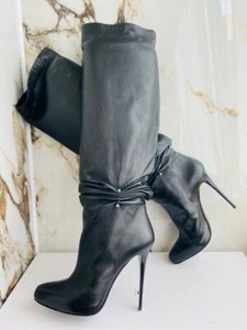 Gianmarco Lorenzi  Women Black Leather Boots Made In Italy High Heels Size 39 - Picture 1 of 8