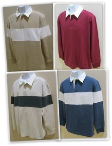 Men's Long Sleeve Rugby Polo Shirts -TAUPE, NAVY, GREEN S,M,L Goodfellow & Co. - Picture 1 of 22