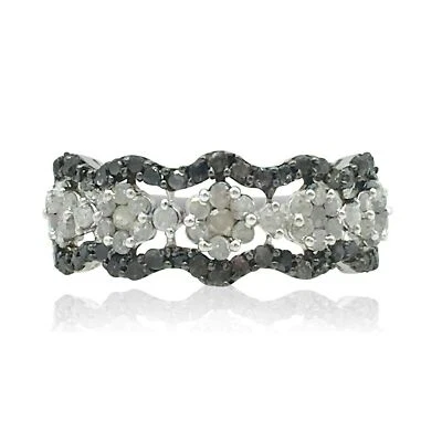 1.40 Ct Round Cut Natural White Diamond Cluster Wave Band Ring Sterling Silver - Image 1 of 4