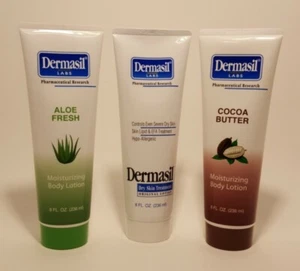 3 loción corporal Dermasil Labs, 8 fl oz, manteca de cacao, aloe piel fresca y seca. ¡NUEVO! - Imagen 1 de 5