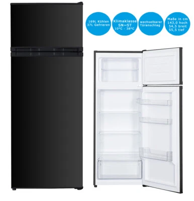 PKM Kühl-Gefrierkombination Schwarz 206 L LED Beleuchtung Kühlschrank Retro - Bild 1 von 4