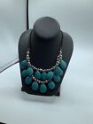 Turquoise Tear Drop Plastic Bead and Silver Toned Dual Strand 22” Necklace