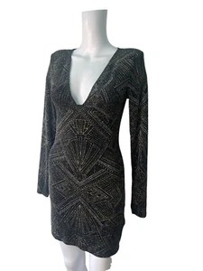 H&M Bodycon Dress Size Small 10 Black Gold Party Glitter Womens NEW EU38 RRP £25 - Picture 1 of 10