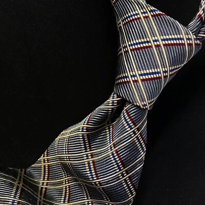 Paul Stuart Thick Plaid Check Ribbed Gunmetal Blue-Gray Tie Vintage - Image 1 of 4