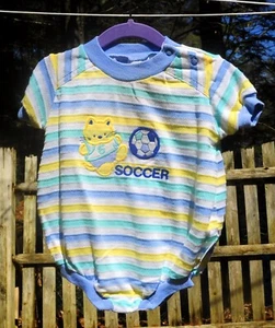 Vintage 70's 80's Baby Boys Striped Healthtex Soccer One Piece Romper 12 Month - Picture 1 of 6