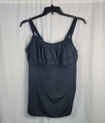 Camiseta Tankini Catherines Negra Corte Láser Volantes Popover Para Mujer Talla 18W Foto 1 de 4