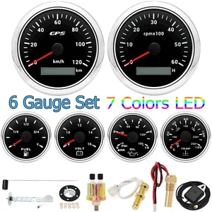 6 Gauge Set 85mm GPS Speedometer Tachometer&52mm Fuel Oil Temp Volt Gauge Set - Picture 1 of 9