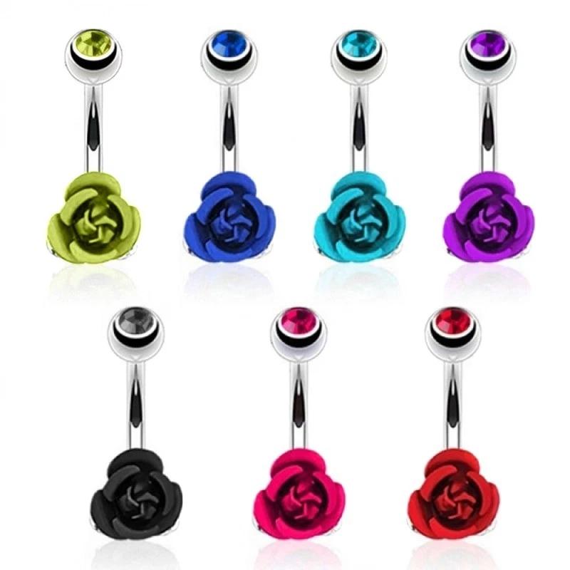 14g Rose Flower Surgical Steel Navel Ring Beach Floral Love Summer Travel - Image 1 of 4