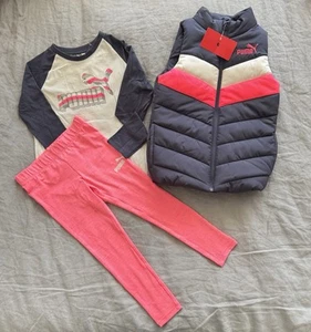 Puma Girls 3-piece set: Vest, Pants, Long Sleeve Shirt size 6 Pink & Gray New - Picture 1 of 16