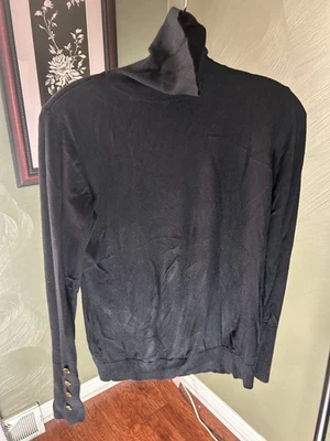 Suéter Susan Graver Negro Cuello Alto Para Mujer Talla M L Dorado Puños con Botones Clásico Foto 1 de 4