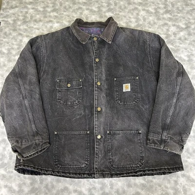 Vintage Carhartt Black Chore Barn Coat Roomy 2XL Aztec Blanket Lined USA Warm - Image 1 of 4