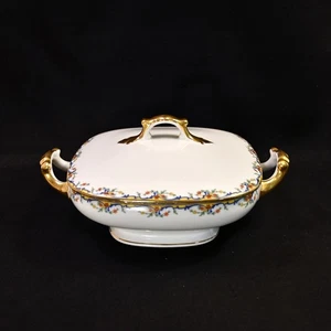 Limoges Vignaud Square Serving Bowl w/Lid The Meuse Red Yellow Blue Gold 1911-20 - Picture 1 of 19