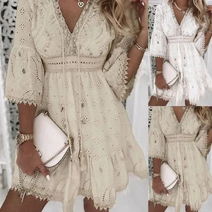 Daily Holiday Women Dress Bodycon Embroidered Hollow Leightweight Short - Picture 1 of 30