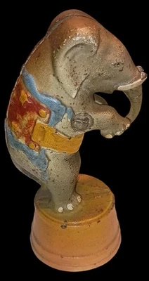 Vintage Painted Cast Iron Circus Elephant Coin Slot Bank - Image 1 of 4