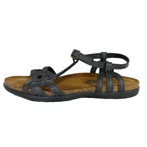NAOT Elinor Size 6 Gunmetal Gray Studded T-Strap Leather Cork Comfort Sandals - Picture 1 of 8