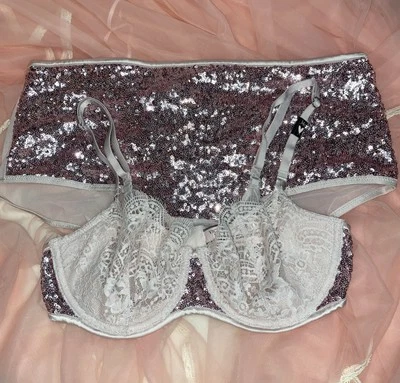 Victoria’s Secret Dream Angels Conjunto Sujetador Lentejuelas 34C Shortie Panty Rosa Grande Foto 1 de 4