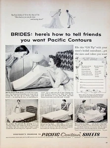 1954 Pacific Contour Bed Sheets Vintage Print Ad Bride Gift Bridal Consultant - Picture 1 of 1