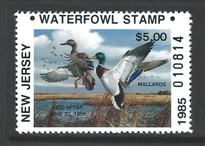 Bigjake: #NJ-2A, $5.00 Mallards, sello de pato de Nueva Jersey 1985 - no residente - Imagen 1 de 2